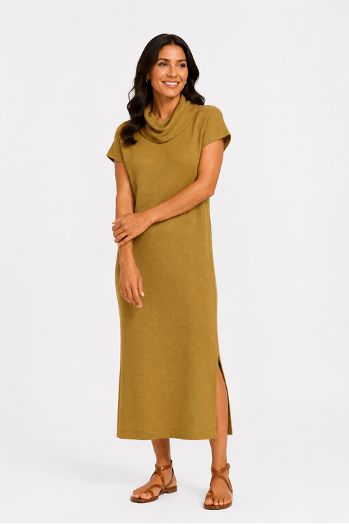 Vestido morcego midi heritage mostarda